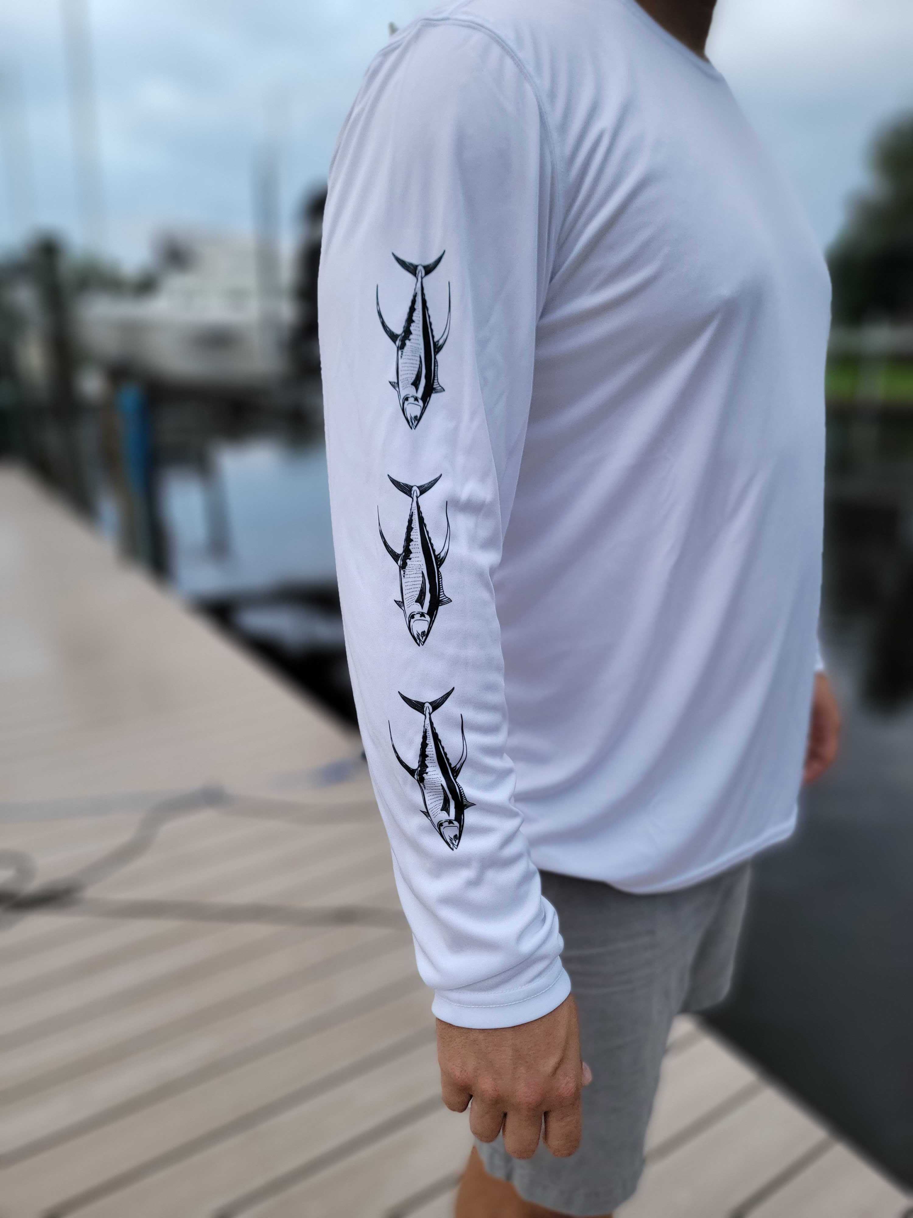 Black & White Fish-Sleeve Dri-Fit Long Sleeve Custom Shirts