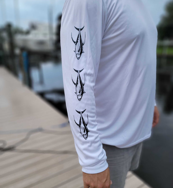 Black & White Fish-Sleeve Dri-Fit Long Sleeve Custom Shirts