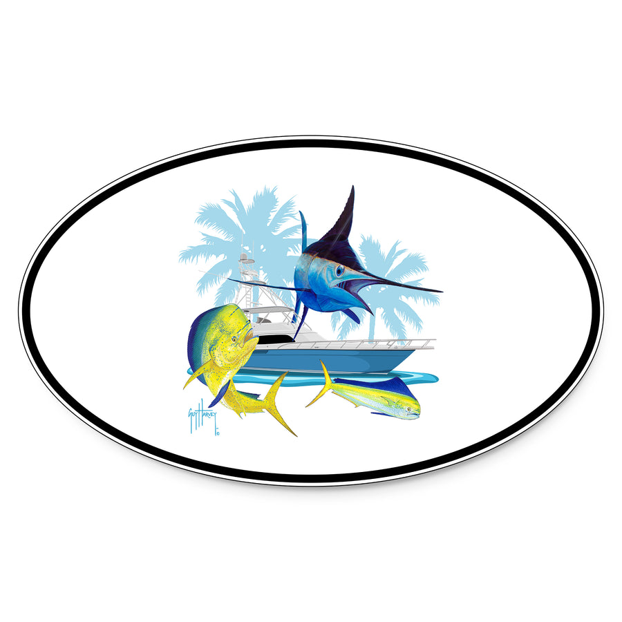 Guy Harvey Blue Marlin & Mahi Custom Oval Boat Stickers