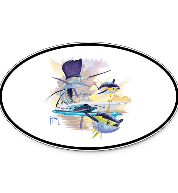 Guy Harvey Sailfish & Yellowfin Tuna Custom Oval Boat Stickers