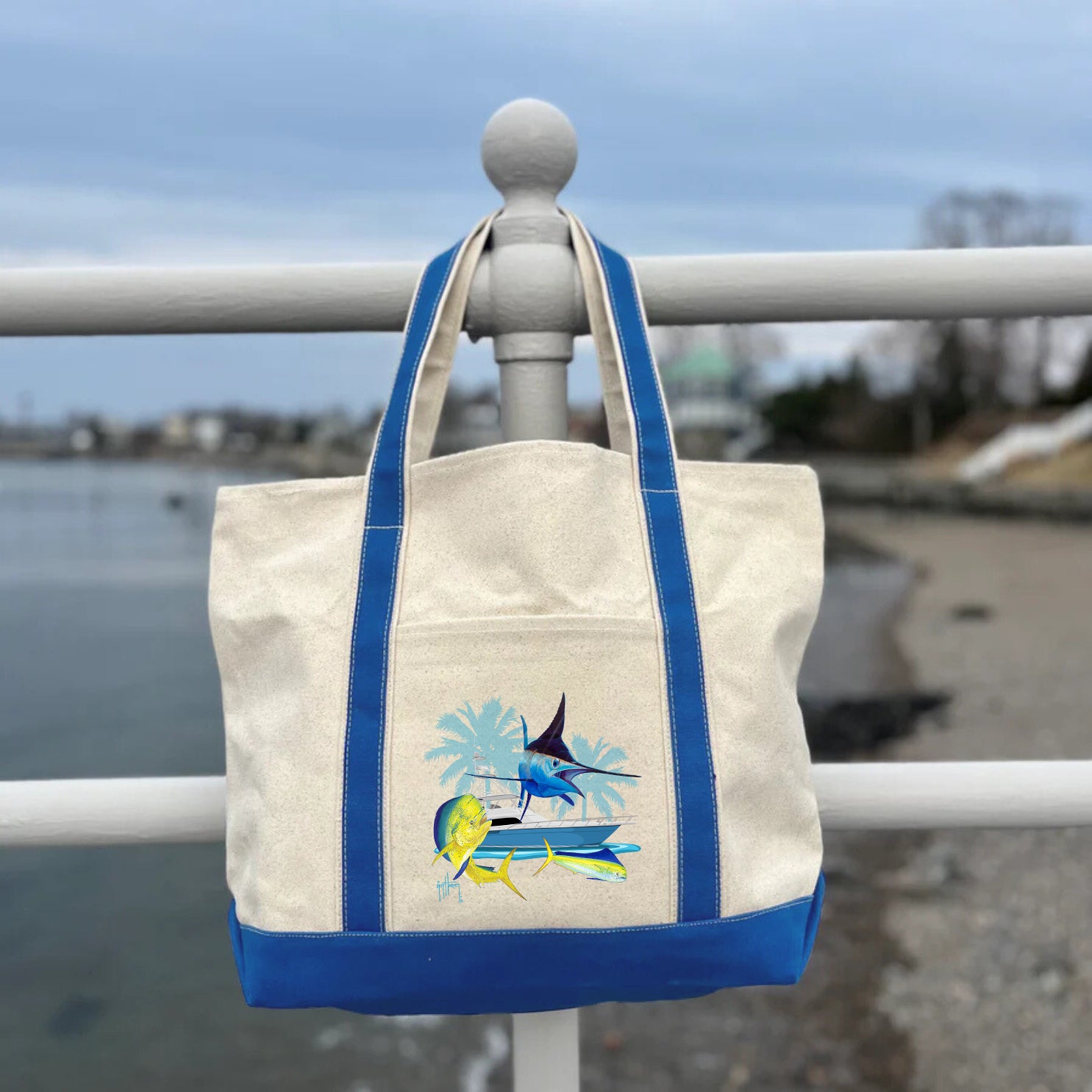 Guy Harvey Blue Marlin & Mahi Custom Boat Tote Bags