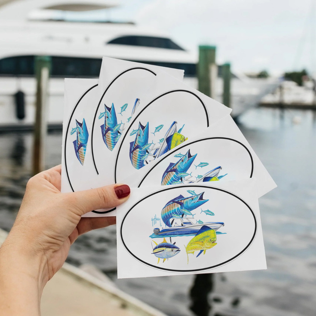 Guy Harvey Wahoo Yellowfin & Mahi Custom Oval Boat Stickers