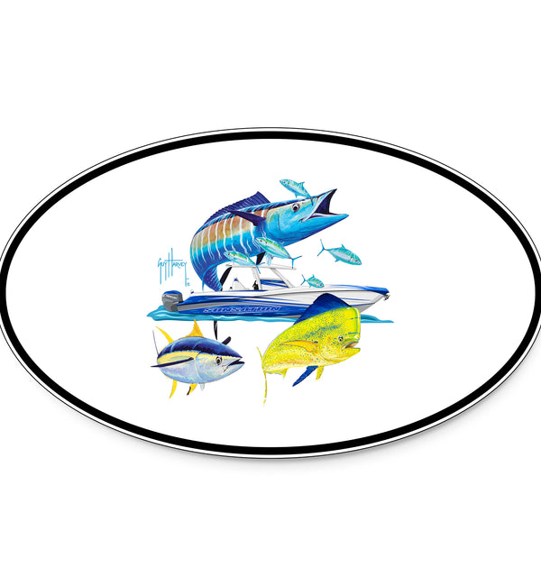 Guy Harvey Wahoo Yellowfin & Mahi Custom Oval Boat Stickers