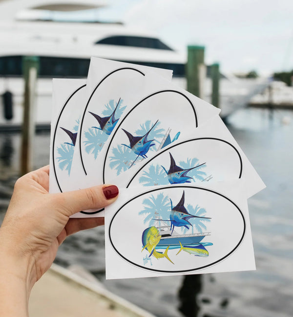 Guy Harvey Blue Marlin & Mahi Custom Oval Boat Stickers