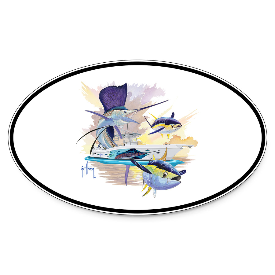 Guy Harvey Sailfish & Yellowfin Tuna Custom Oval Boat Stickers